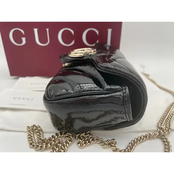 NEW!  GUCCI BLACK PATENT LEATHER MARMONT GG CROSSBODY BAG PURSE BOX AUTHENTIC - Picture 7 of 13